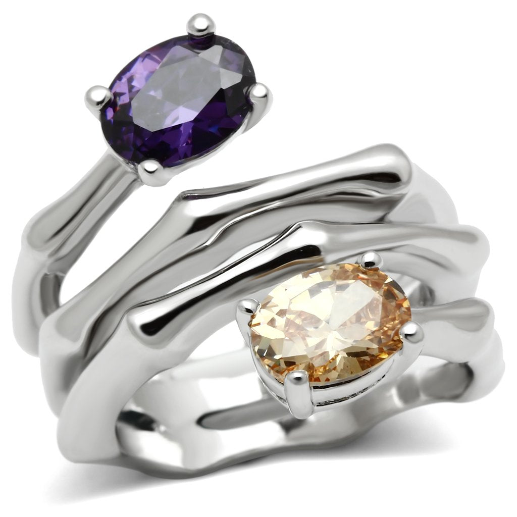 JCE224 Rhodium Brass Ring with AAA Grade CZ  in Multi Color