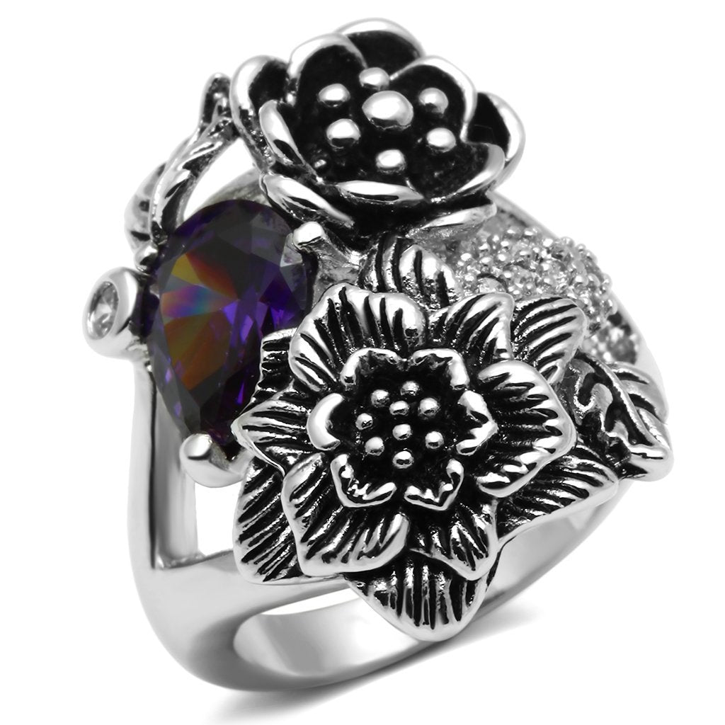 JCE250 Rhodium Brass Ring with AAA Grade CZ  in Fuchsia