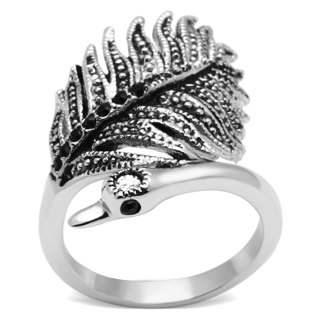 JCE258 Rhodium Brass Ring with Top Grade Crystal  in Black Diamond