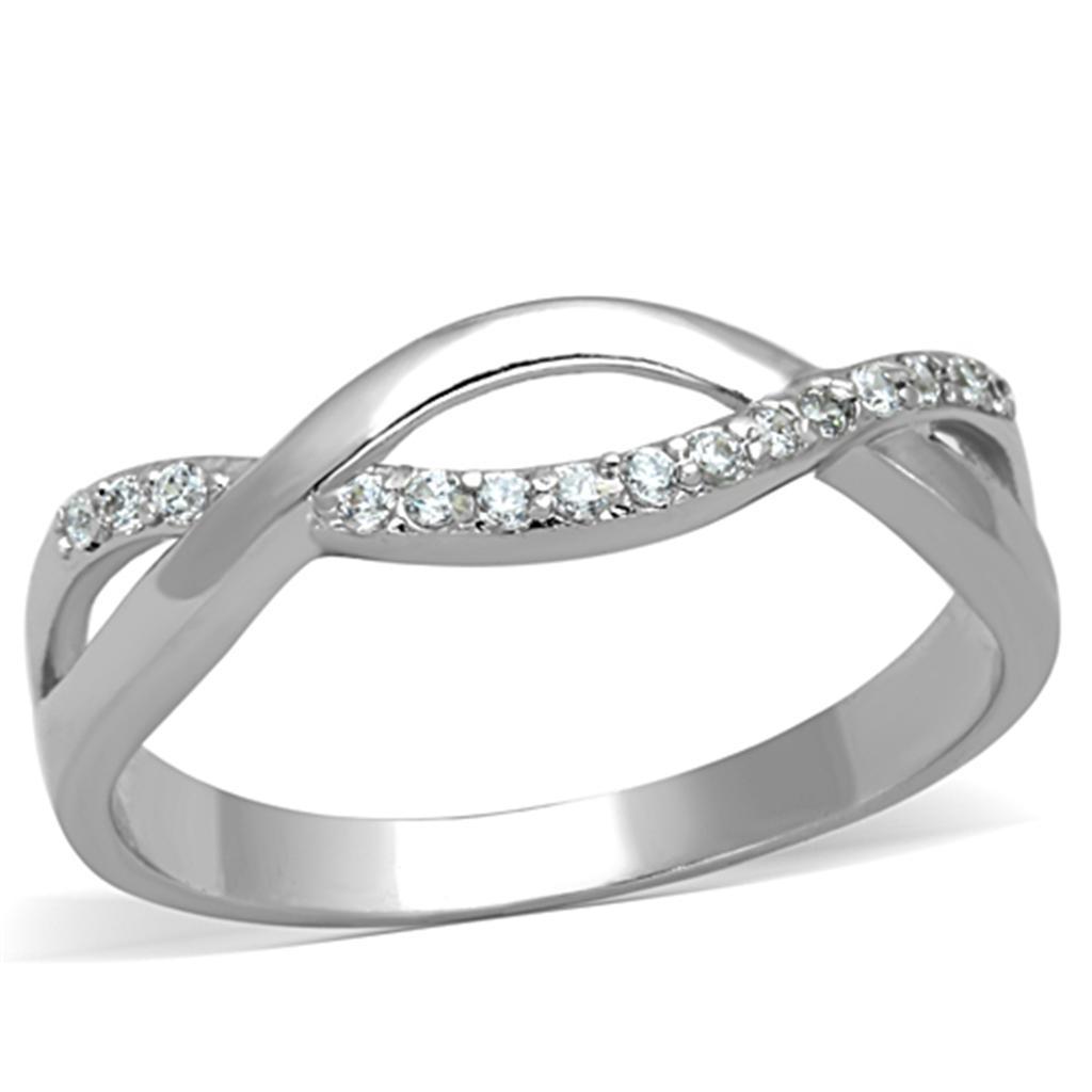 JCE796 Rhodium Brass Ring with AAA Grade CZ  in Clear