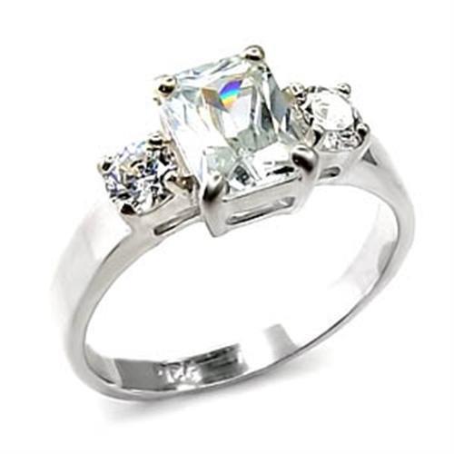 JCE247 High-Polished 925 Sterling Silver Ring with AAA Grade CZ  in Clear
