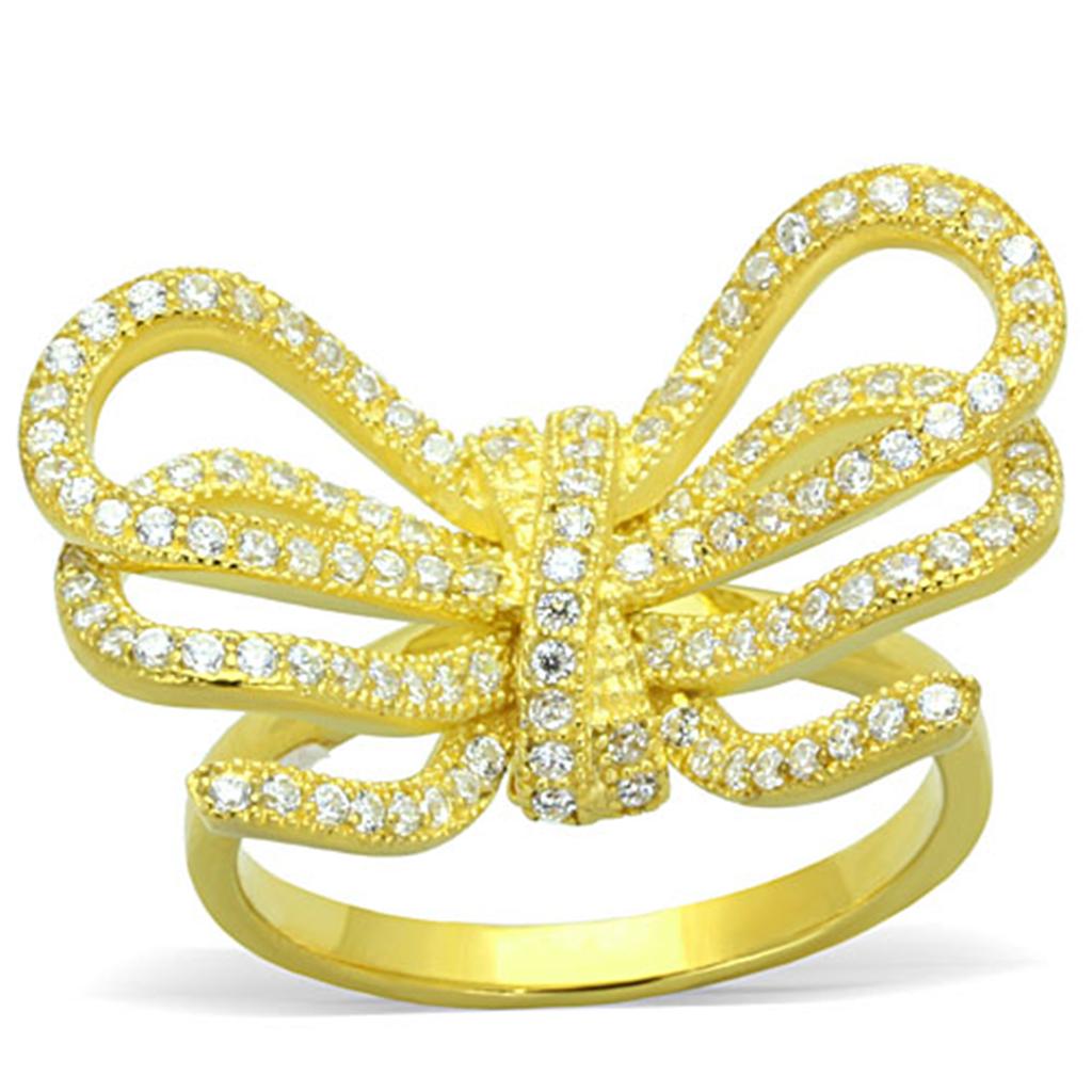 JCES809 Gold 925 Sterling Silver Ring with AAA Grade CZ  in Clear
