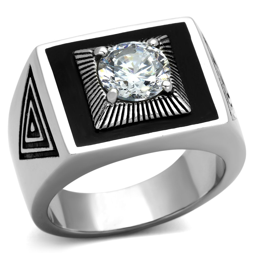JCE1053 High polished (no plating) Stainless Steel Ring with AAA Grade CZ  in Clear