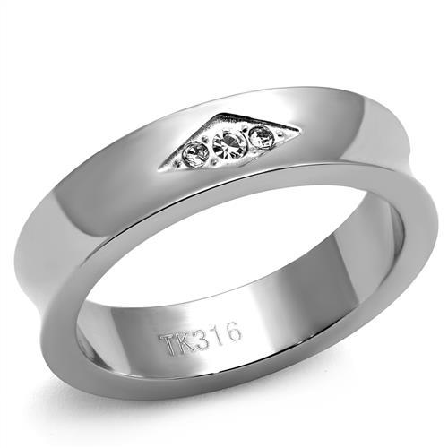 JCE2562 High polished (no plating) Stainless Steel Ring with Top Grade Crystal  in Clear