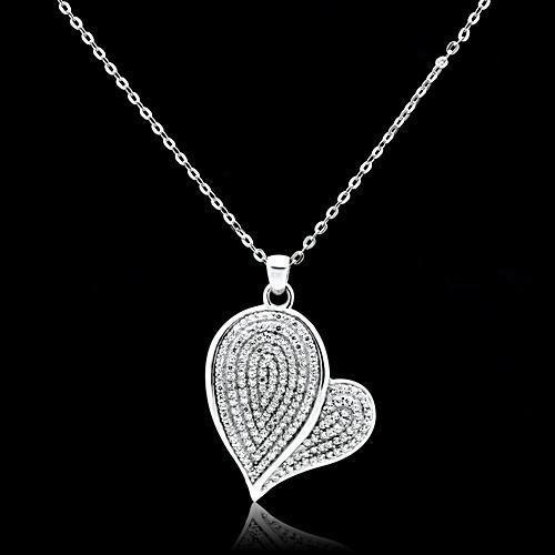 JCE048 Rhodium 925 Sterling Silver Chain Pendant with AAA Grade CZ  in Clear