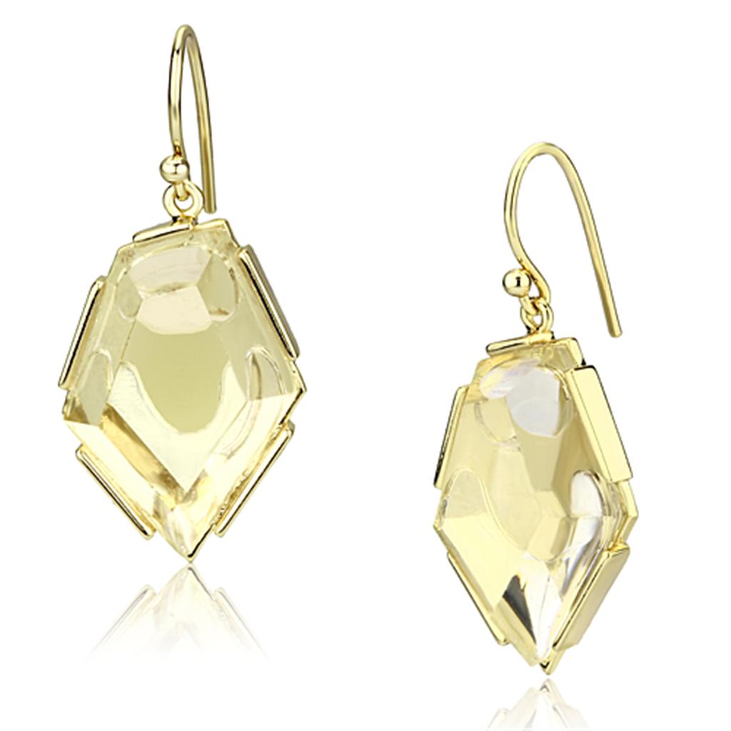 JCE066 IP Gold(Ion Plating) Brass Earrings with Synthetic Synthetic Stone in Clear
